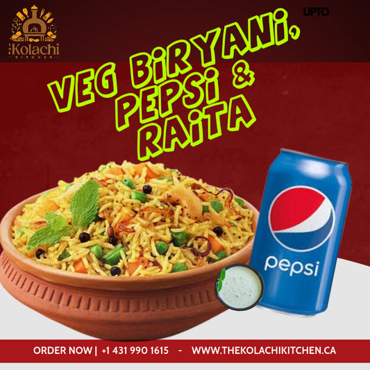 Veg Biryani, Pepsi & Raita